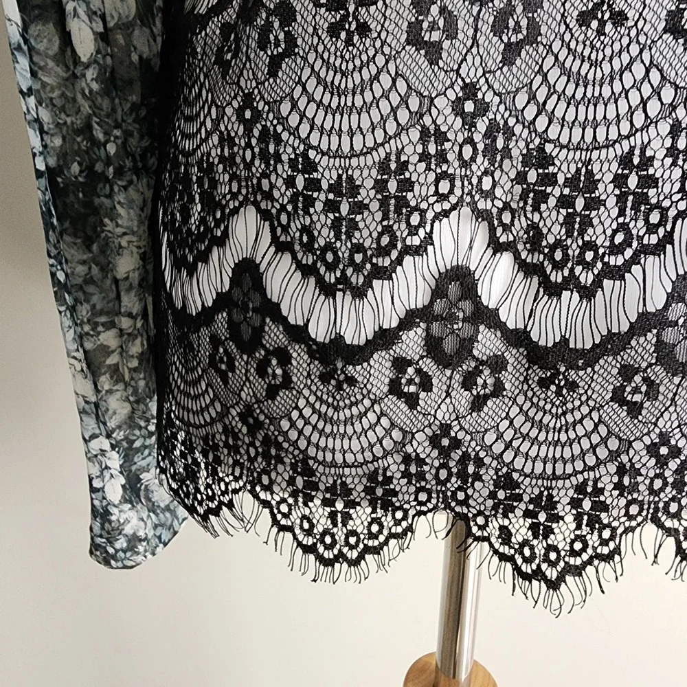 Nicole Miller Artelier Shirt Womens Small Sheer Lace Back Feminine Blouse Dainty - Picture 4 of 14